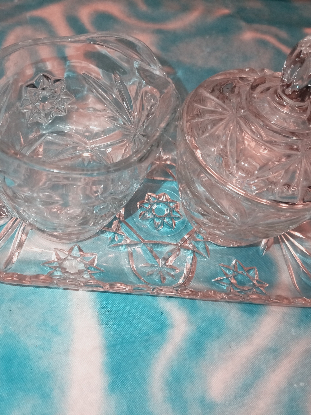 Clear Glass Sugar and Creamer Set - Elegant Cut Glass Design